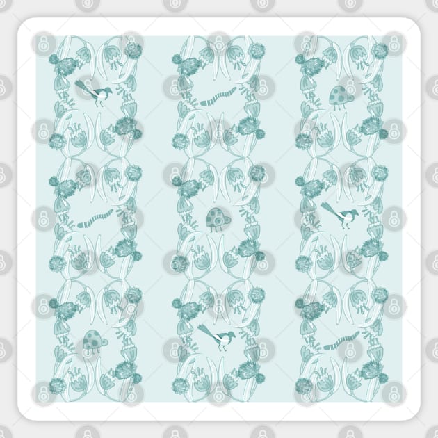 Modern checker with floral wreath and Scandinavian animals | blue monotone Sticker by Ipoole